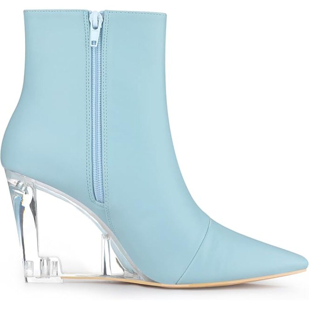 Allegra K Sky Blue Clear Heel Wedge Ankle Boots 8 Pointed Toe EUC - Picture 9 of 10